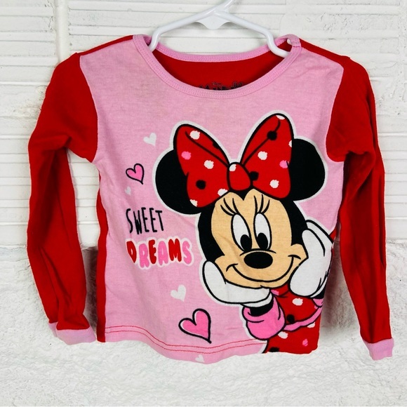 Disney Other - Disney Minnie Mouse Sweet Dreams Pink and Red Long Sleeve pajama Tee size 3T
